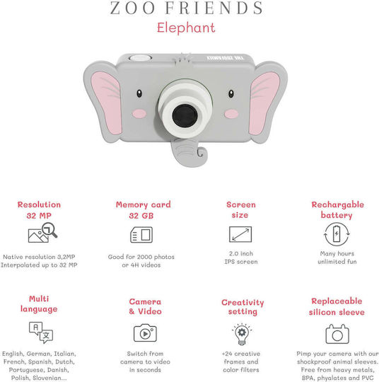 The Zoofamily Zoo Friends Ελέφαντας Παιδική Φωτογραφική Μηχανή 32MP Πορτοκαλί