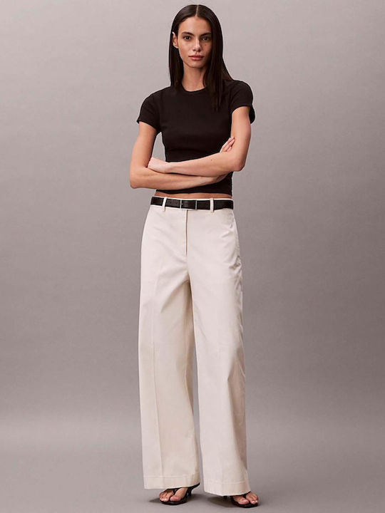 Damen Chino Hose Baumwoll-Set in Baggy Bein Stil Beige