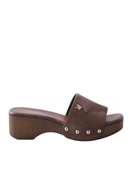 Leather Mules With Heel In Brown Colour 13033004 Brown