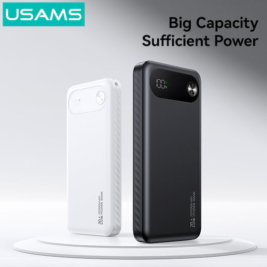 Usams CD249 Baterie Externă 10000mAh 20W Cu 2 Porturi De Ieșire USB-A Și Port De Ieșire USB-C Power Delivery Negru