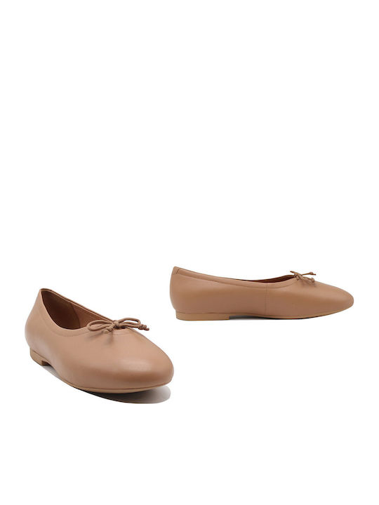 Leather Women's Ballerina Shoes in Beige Colour