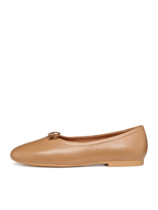 Leather Women's Ballerina Shoes in Beige Colour