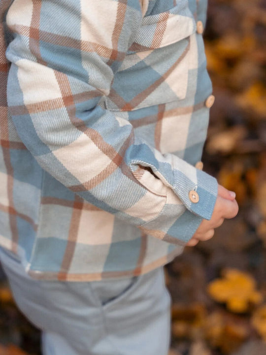 Tricou Pentru Copii Mânecă Lungă Stone Blue Check