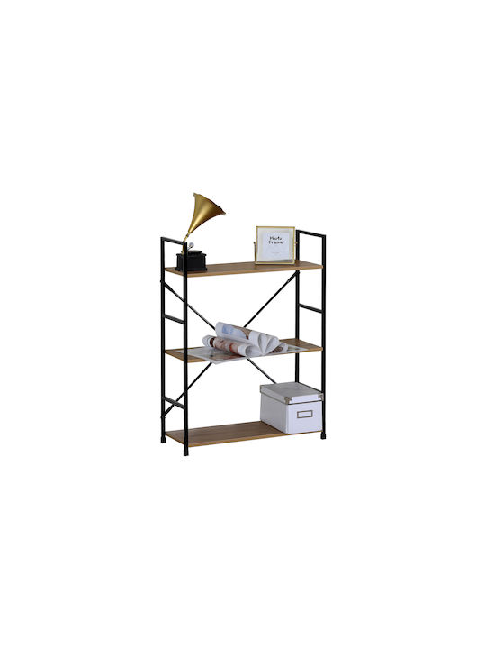 Bookcase Artemis-6080 Oak 3 Shelves 58.6x23.5x80cm Black Metal Frame