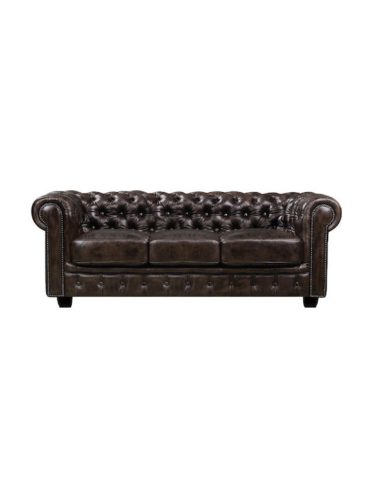 Woodwell Chesterfield Dreisitzer Sofa Echtes Leder Braune 201x92x72cm E9574,3