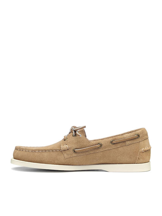 Portland Flesh Out Suede Men's Boat Shoes in Beige Color