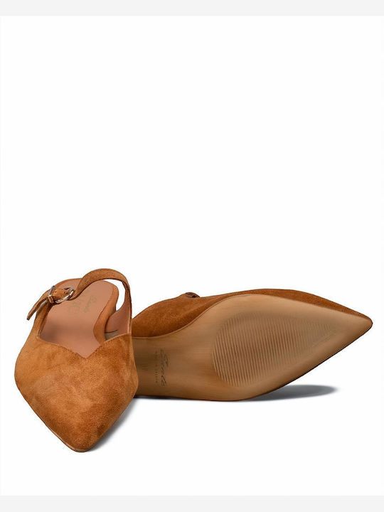 Flat Suede Mules In Brown Colour