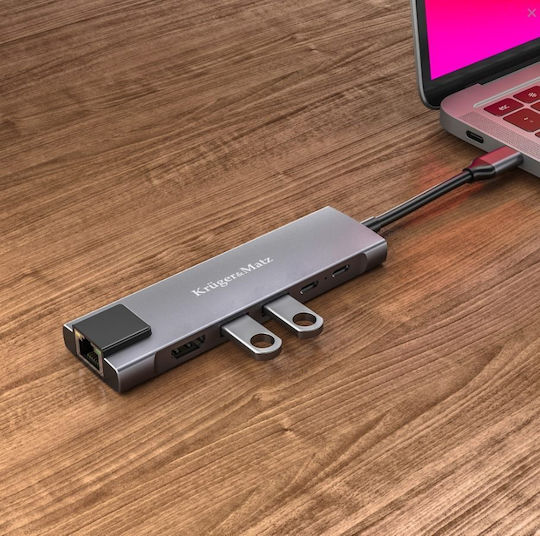 Kruger & Matz USB-C Лаптоп Докинг Станция с HDMI 4K PD Сива (KM0391.2)