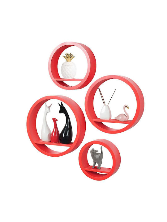 Red Wall Shelves (4 Pieces) 39.5x39.5cm