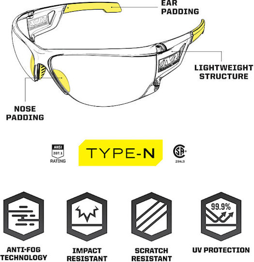 Mechanix Wear Γυαλιά Εργασίας για Προστασία με Κίτρινους Φακούς