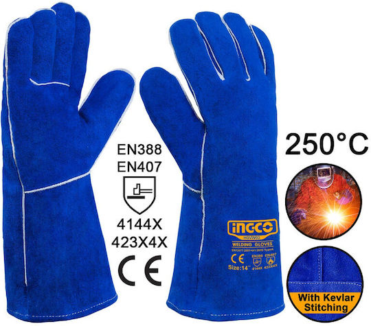 Ingco Arbeitshandschuhe Schweißen Blau Leder 1Stück