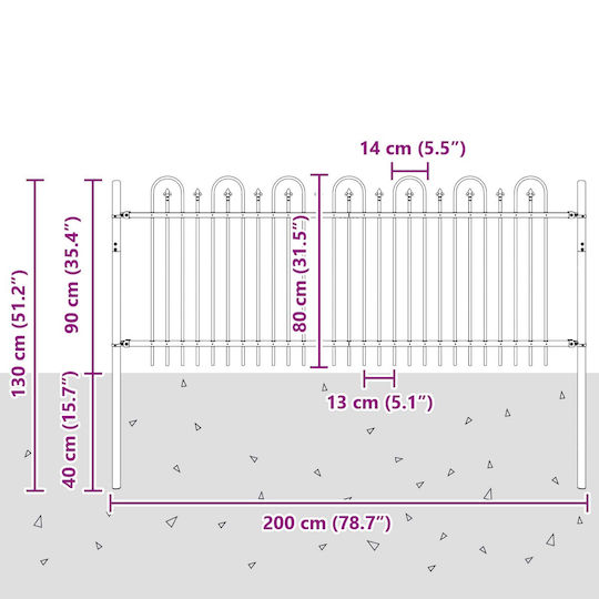 vidaXL Υλικό Περίφραξης Κήπου από Χάλυβα 200x130x130εκ. Μαύρο