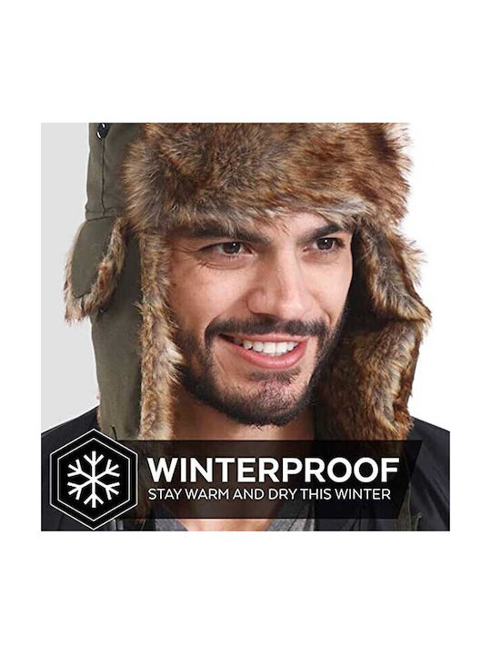 Winter Hat with Fur Ear Flaps Special Clip Closure Gray