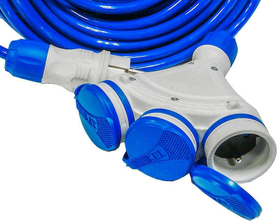 Extension Cord Cable 3 Sockets with Length 10m Cross Section 3 x 1.5mm² and Grounded Waterproof