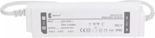 Breve LED Power Supply Waterproof IP65 Power 100W with Output Voltage 24V