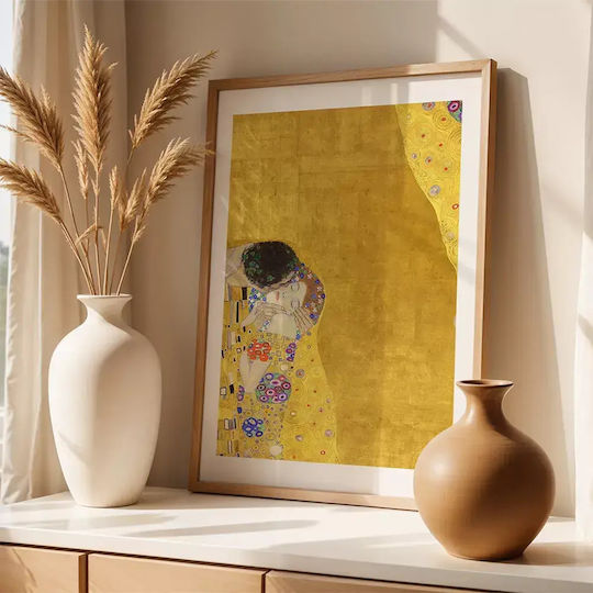 Poster Gustav Klimt Kiss Art155 50cm X 70cm Natural Wood Frame Beige