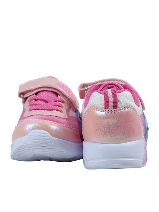 Stitch Kids Sneakers with Hoop & Loop Closure & Lights Pink