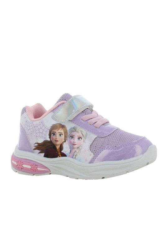 Frozen Παιδικά Sneakers Ανατομικά με Σκρατς & Φωτάκια Λιλά