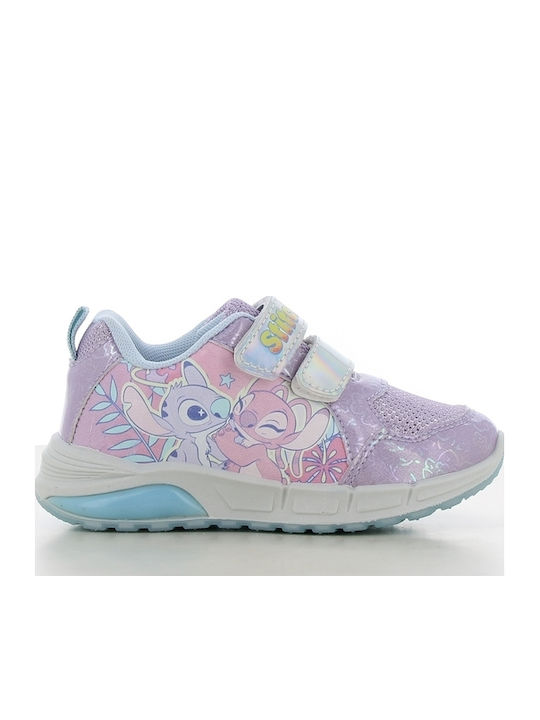Παιδικά Sneakers Ανατομικά με Σκρατς & Φωτάκια Λιλά
