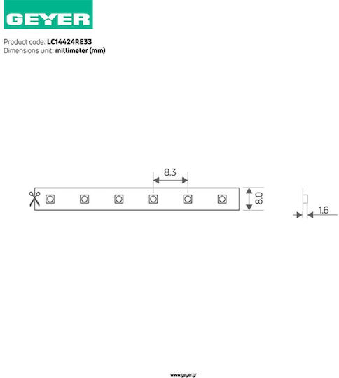 Geyer LED Лента 24V Червено Светлина 5м Тип COB