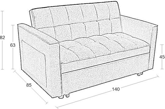 Wind Two-Seater Sofa Bed Grey 140x85x82cm