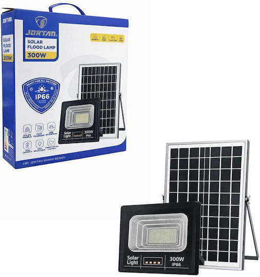 Jortan Waterproof Solar LED Flood Light 300W Cold White 6500K with Photocell and Remote Control IP66