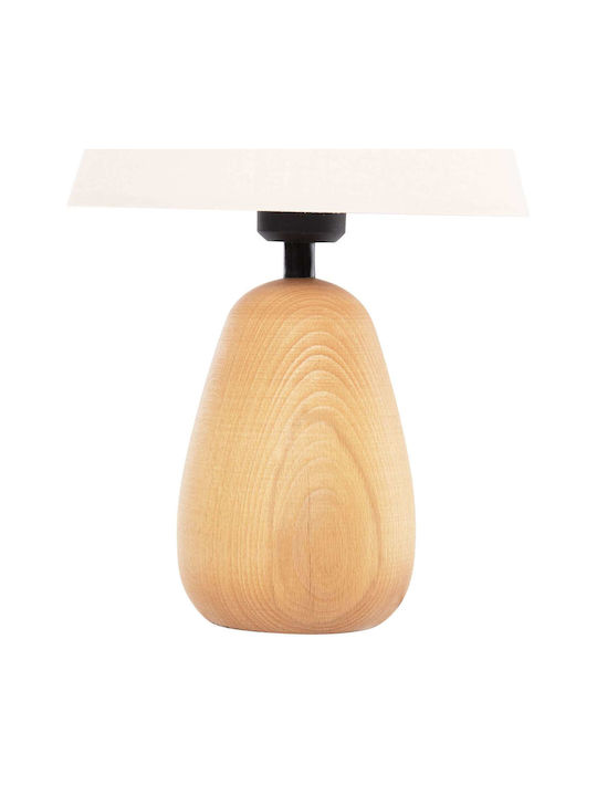 Freebox Holz Tischlampe mit Beige Schirm und Basis