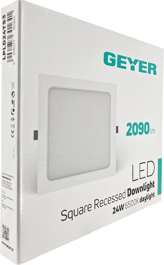 Geyer Square Recessed LED Panel 24W with Cool White Light 6500K 22.4x22.4cm