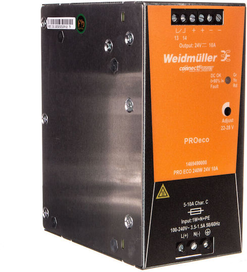 Weidmuller Τροφοδοτικό Ράγας UPS με Έξοδο 24V και Ισχύ 240W 10A