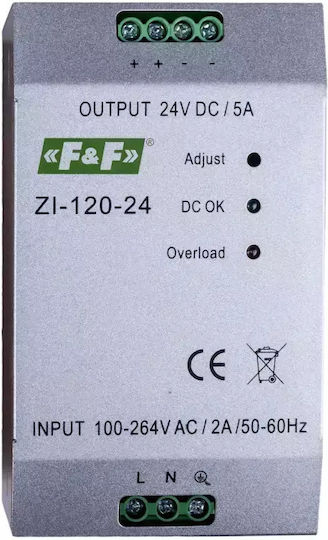 F&F Τροφοδοτικό Ράγας με Έξοδο 24V και Ισχύ 120W 5A