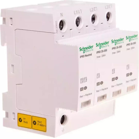 Schneider Electric Acti 9 iPRD20r Антикерни панел Тип T2 Четириполюсен Максимален изходен ток 20kA 350V с дистанционно показване