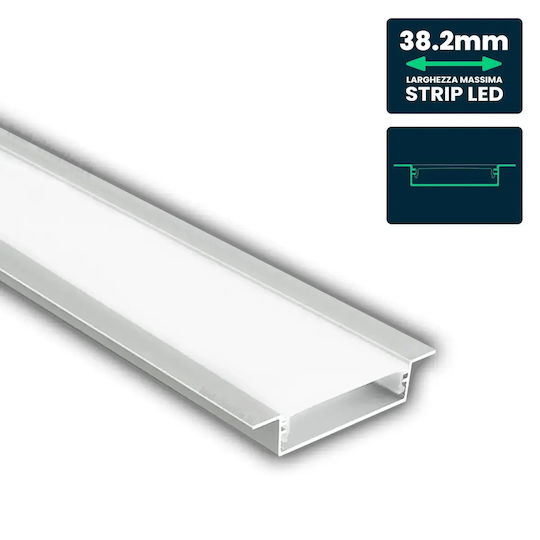 Профил Алуминий Вграден Led Ленти Опалов Капак 2m 40x10mm V-tac 24101