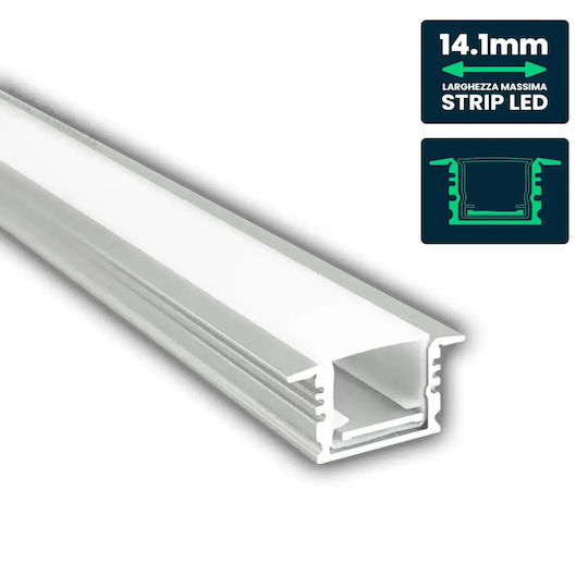 V-TAC Aluminiumprofil für LED-Streifen Opal Abdeckung Eingelassene 2m 17x14mm