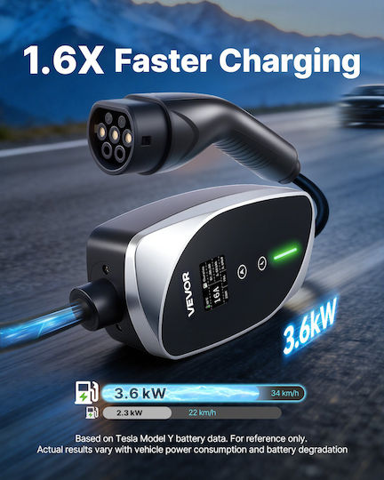 Vevor Portable Single Phase Charging Station 3.6kW with Built-in Type 2 Cable OGBXCDQPM36K4SFRT001V2