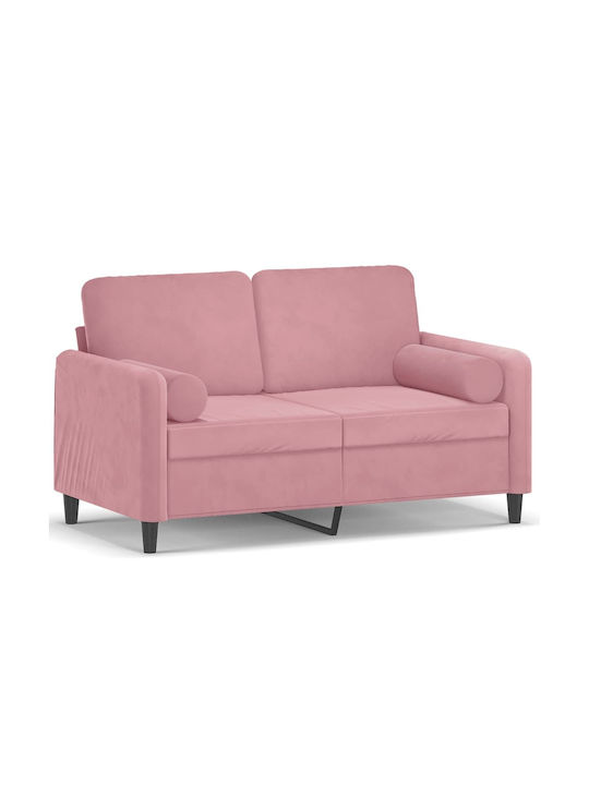 Canapea Cu Două Locuri Catifea Roz Cu Perne Decorative 138x77x80cm