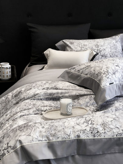 Double Duvet Cover Set 220x240cm 2 Pillowcases & 1 Gray Bed Sheet