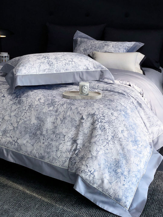 Double Duvet Cover Set 220x240cm 2 Pillowcases & 1 Blue Bed Sheet