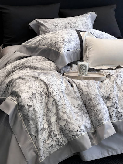 Double Duvet Cover Set 220x240cm 2 Pillowcases & 1 Gray Bed Sheet