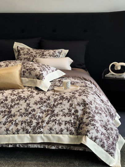 Σετ Παπλωματοθήκη Υπέρδιπλη 220x240cm 2 Μαξιλαροθήκες & 1 Σεντόνι Μπεζ Καφέ