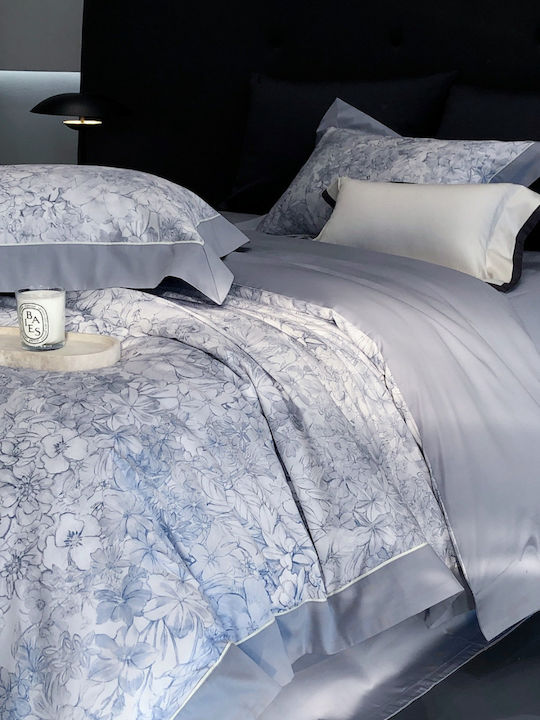 Double Duvet Cover Set 220x240cm 2 Pillowcases & 1 Blue Bed Sheet