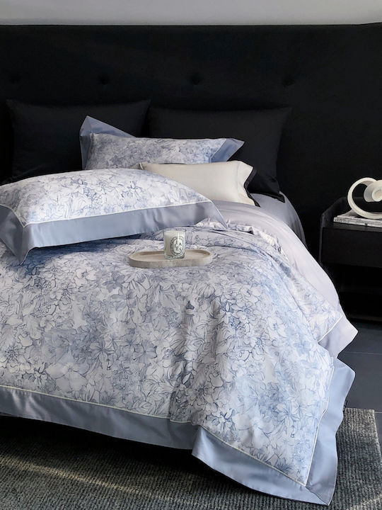 Double Duvet Cover Set 220x240cm 2 Pillowcases & 1 Blue Bed Sheet