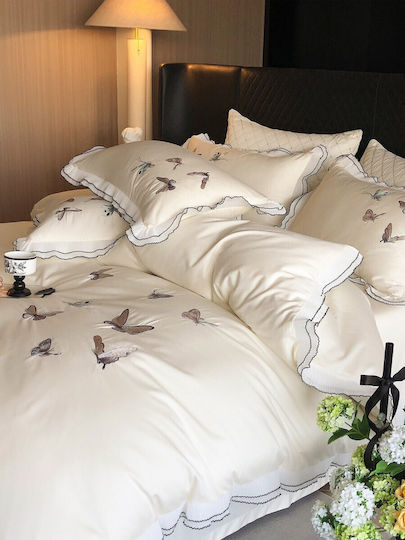 Set Huse Pentru Pilote 100% Bumbac Superdublu 220x240cm 2 Fețe De Pernă & 1 Cearceaf Ivoire