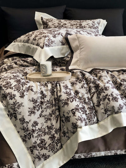 Set Huse Pentru Pilote Superdublu 220x240cm 2 Fețe De Pernă & 1 Cearceaf Bej Maro