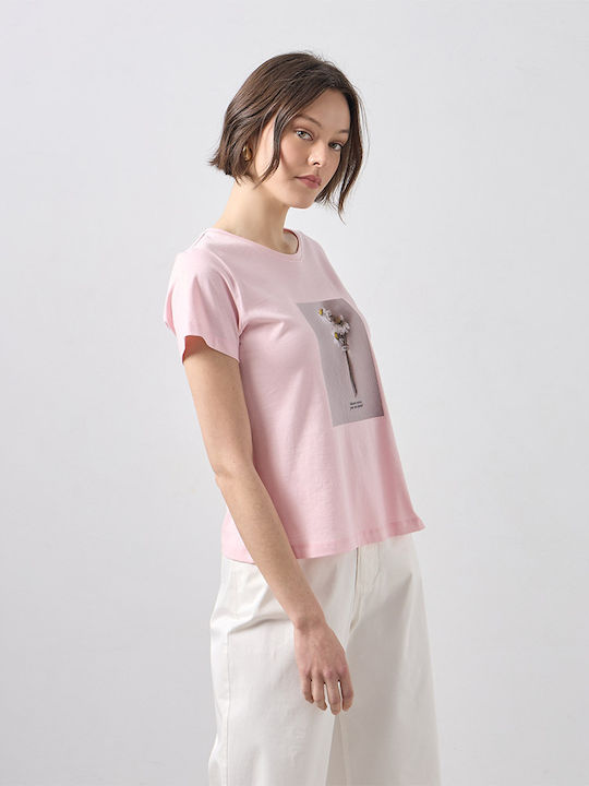 Women's Cotton Short Sleeve Floral Pink Blouse