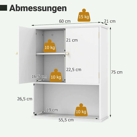 Costway Bathroom Laundry Cabinet 75x21x60cm White