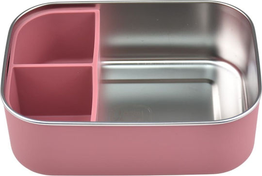 Queen Mother Δοχείο Φαγητού Inox Ροζ με Χωρίσματα 1.2lt