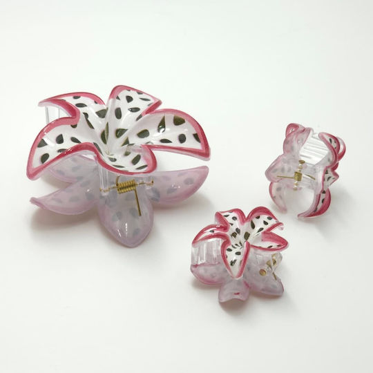 Set Of Hair Claw Clips With Flower Dragon Fruit Design 3 Pieces White