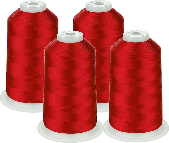 Embroidery Thread Set 4 Spools 5000 M Red Color