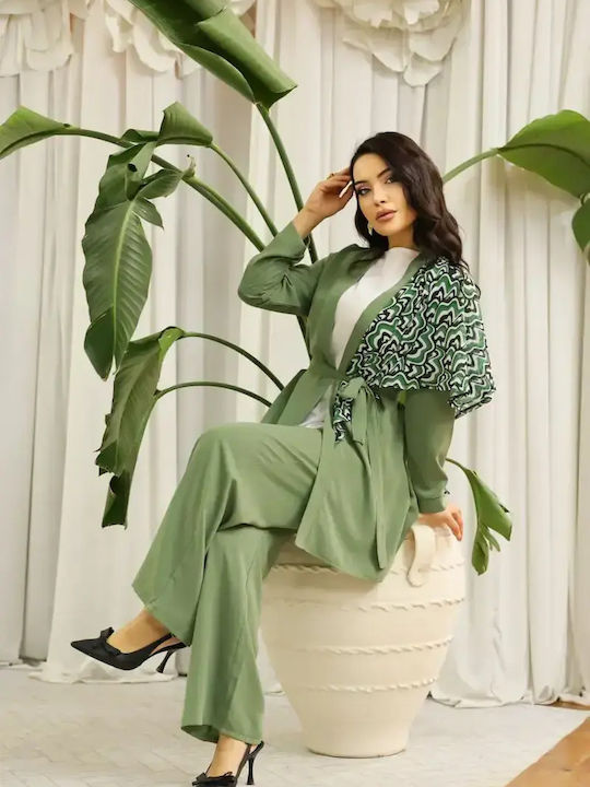 Women's Khaki Set with High Rise Trousers with Rubber Band