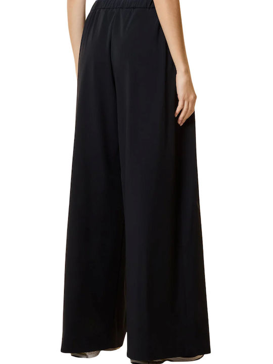 Women's High Rise Leather Pantaloons in Palazzo Fit Black